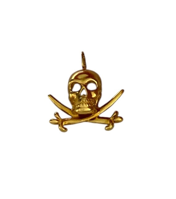 9ct vintage skull and cross swords charm / pendant