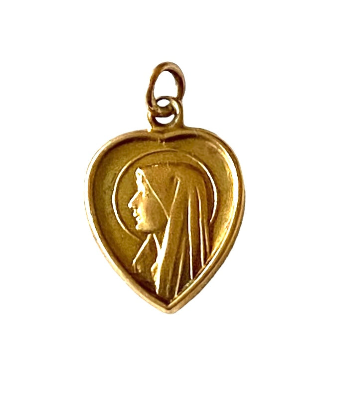 9CT VINTAGE MADONNA CHARM / PENDANT IN A HEART SHAP CIRCA 1959 BY WHC