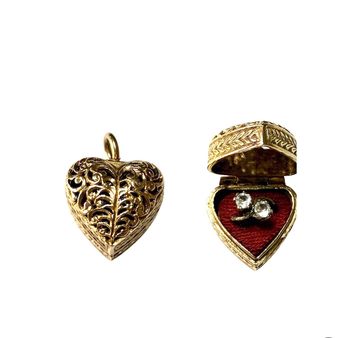 9ct vintage opening heart box charm with ring inside by fm circa 1965