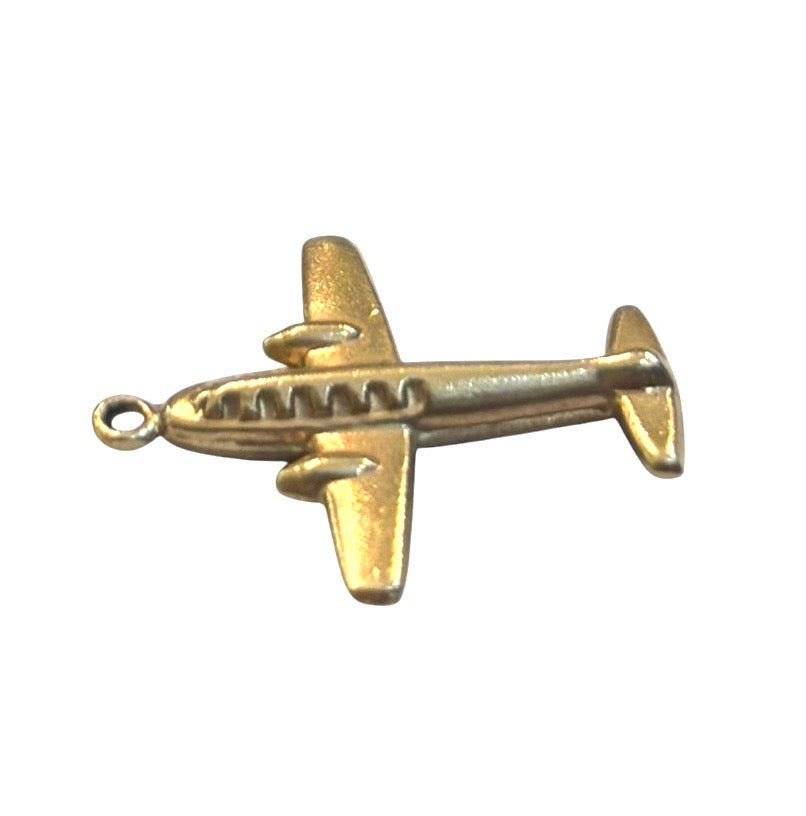 9ct vintage aeroplane charm, circa 1967 by WHc. hollow 0.64g