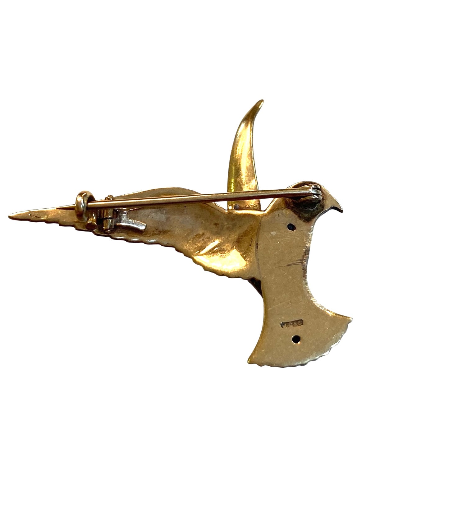 9ct vintage hawk / eagle brooch with enamel