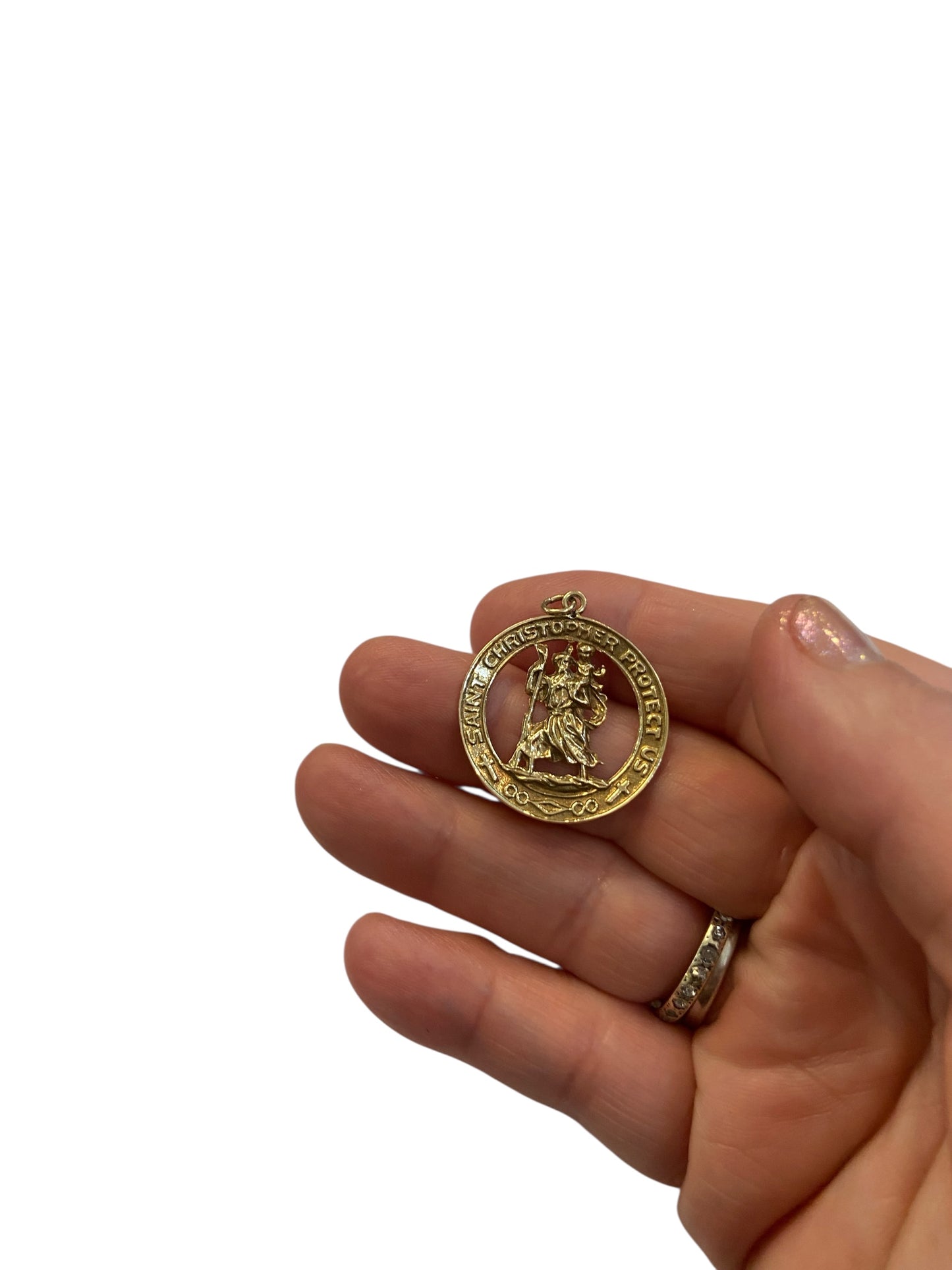 9ct vintage large St christopher charm / pendant circa 1966 maker Fm 3.0g