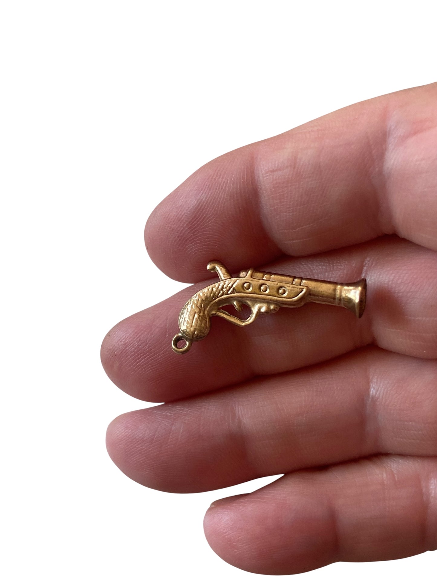 9ct vintage flintlock gun charm / pendant, maker FM