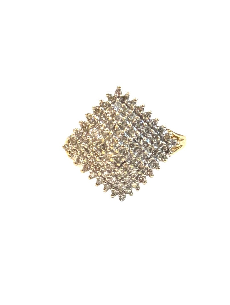 9ct vintage diamond cluster ring, diamond shape, size L