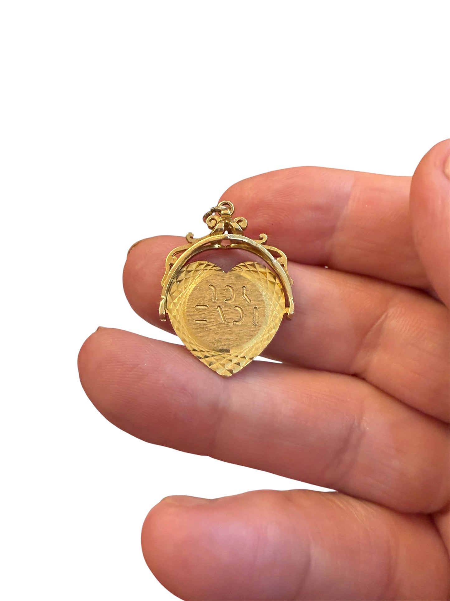 9ct vintage large 'I love you spinner' charm -pendant circa 1978 maker FM 2.7g