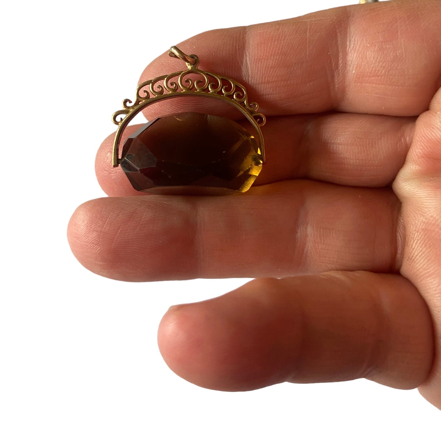 9ct vintage large spinner smokey quartz circa 1964
