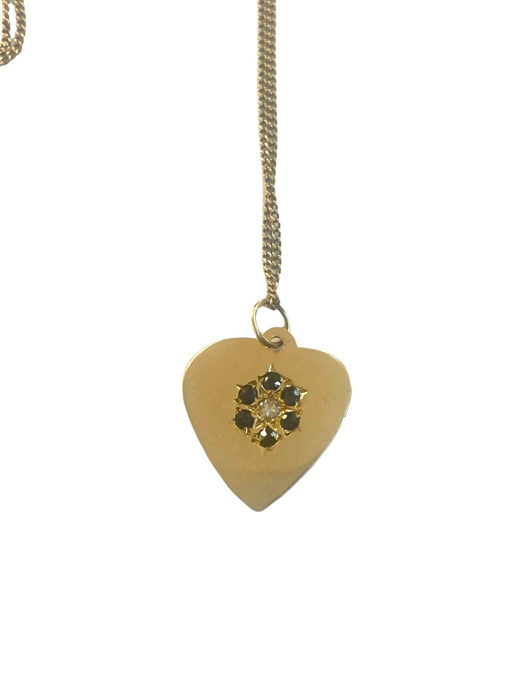 9ct preowned heart pendant and chain set with sapphire and Diamond