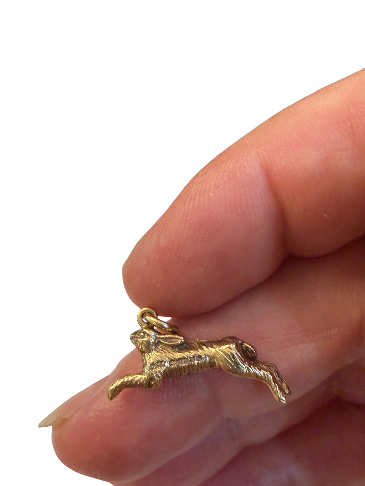 9ct vintage running hare charm, circa 1979 london by G&T