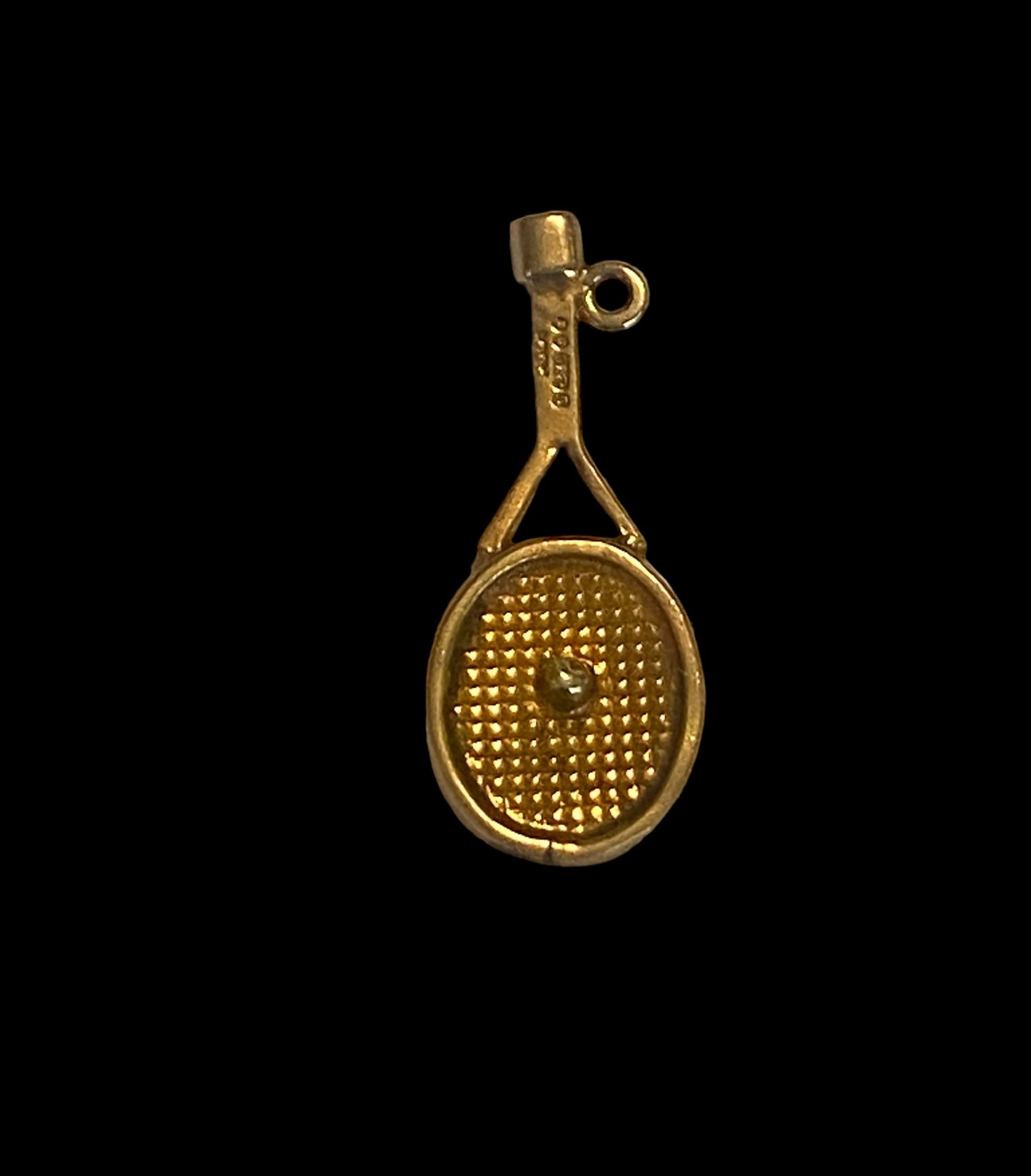 9ct vintage gold tennis racket charm with ball circa 1968
