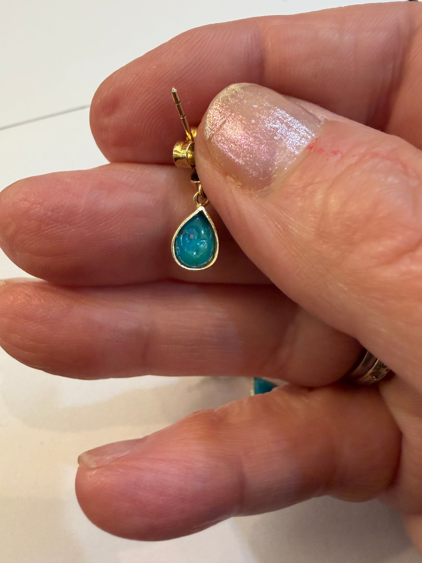 9ct vintage turquoise drop earrings . small