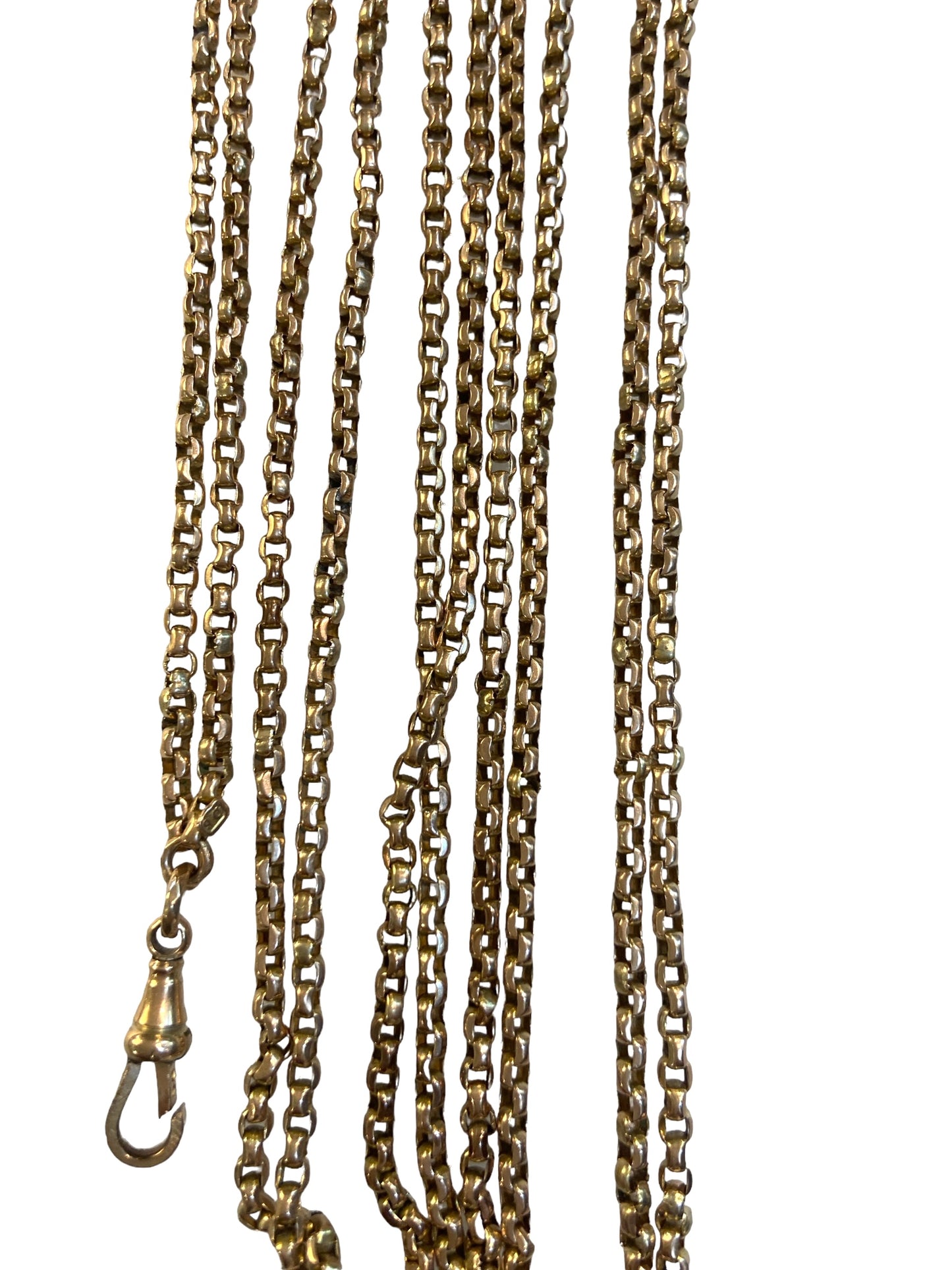 9ct victorian long guard chain. 70 inches long 178 cm 39.1g