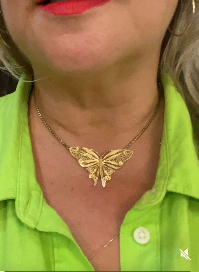 9ct vintage butterfly brooch and pendant