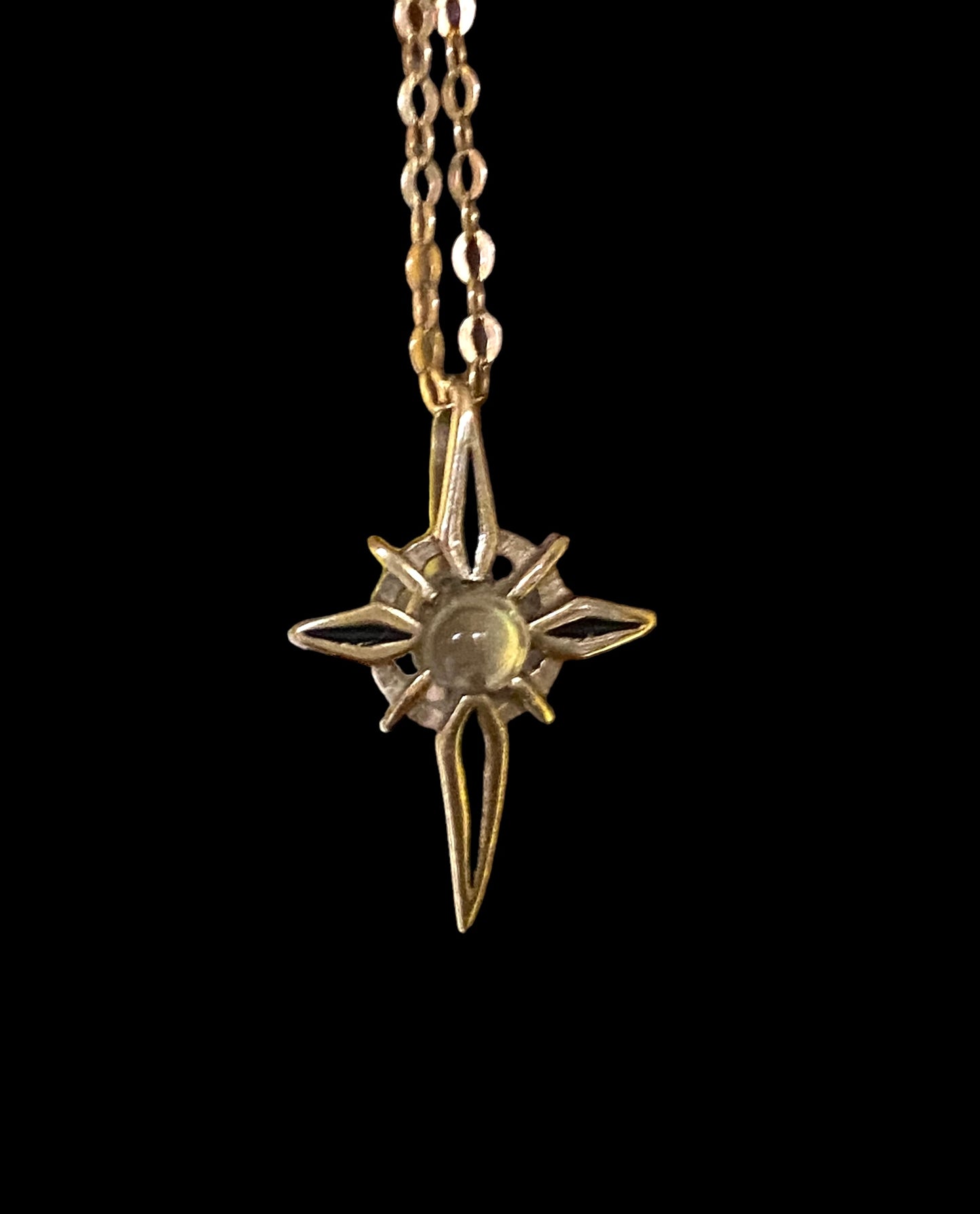 9ct vintage rare star shaped cross with Stanhope and 18 inch antique chain