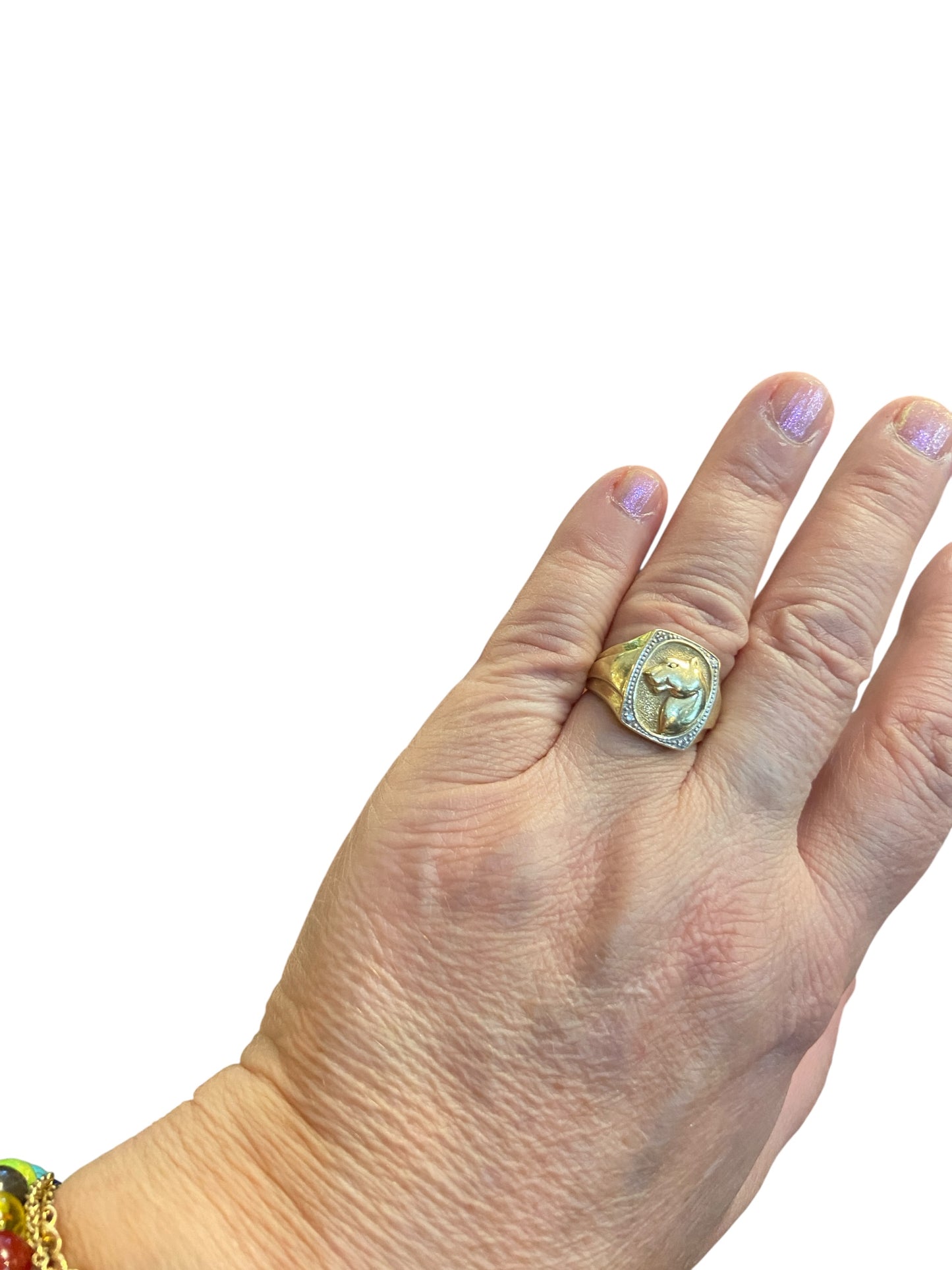 9ct vintage panther ring, with diamonds ring size K 1/2