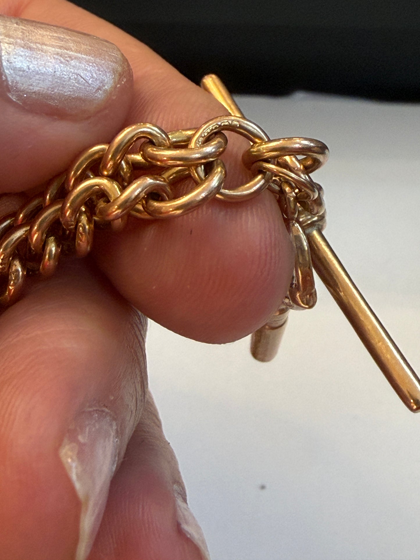 9ct antique rose gold Albert chain. 21 inch long 42.27g