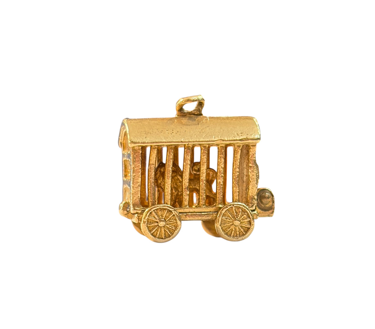 9ct vintage gold circus lion in cage charm, opening circa 1963