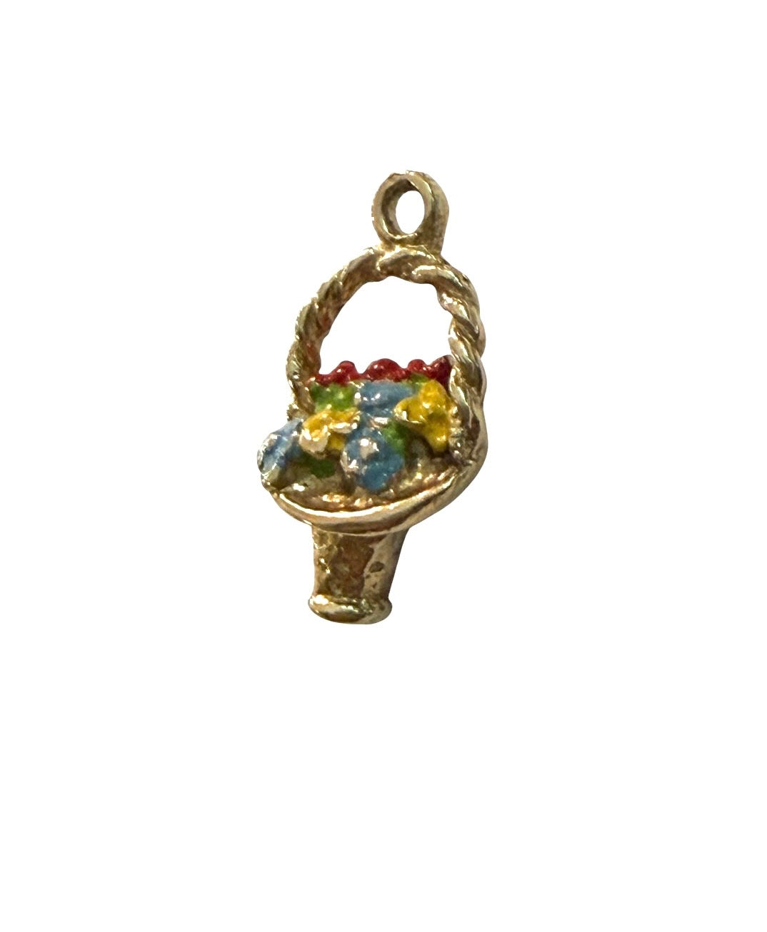 9ct vintage basket of flowers charm. 2.54g