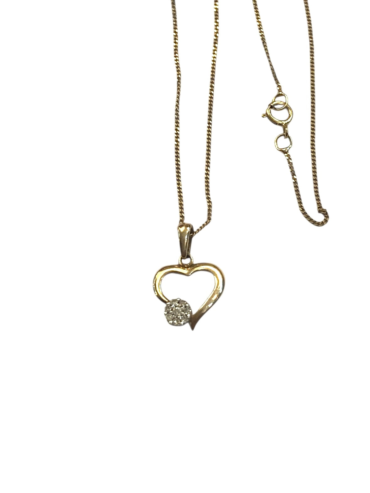 9ct vintage / pre owned heart pendant with diamond and 18 inch chain
