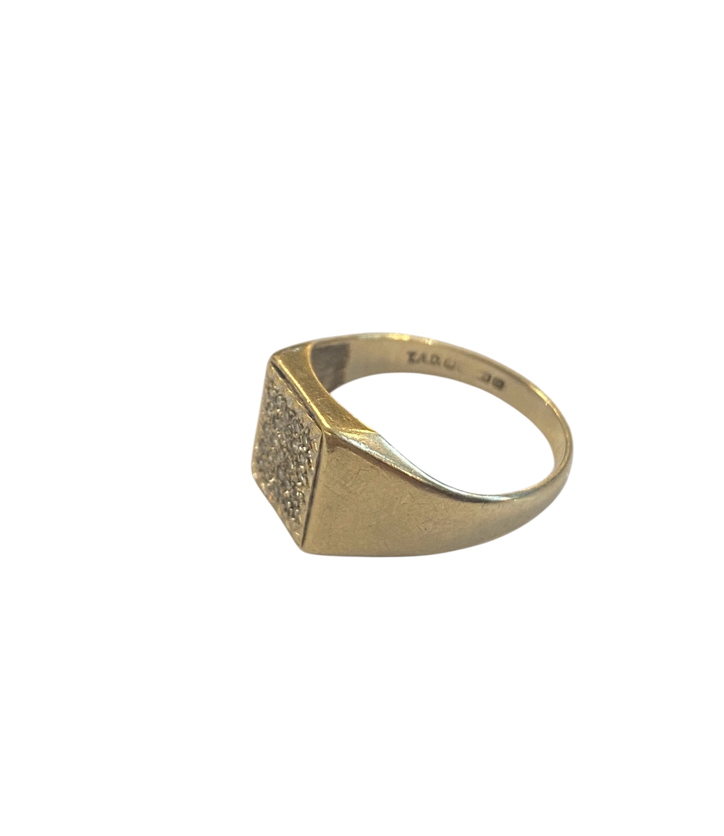 9ct vintage diamond unisex ring, signet ring size R