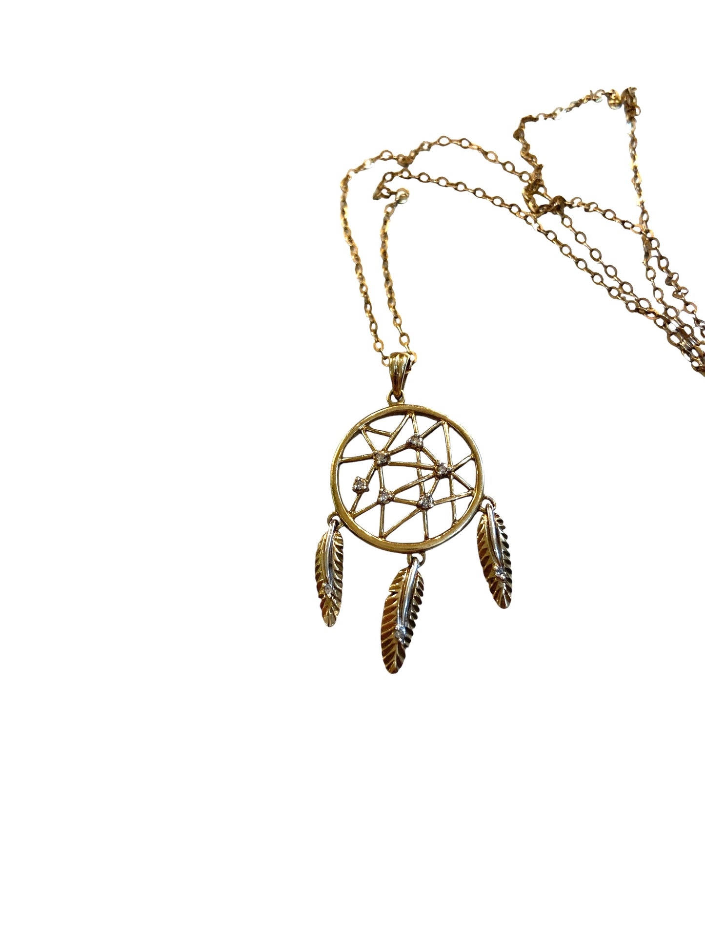 9ct vintage dreamcatcher with diamonds and 18 1/2 inch chain