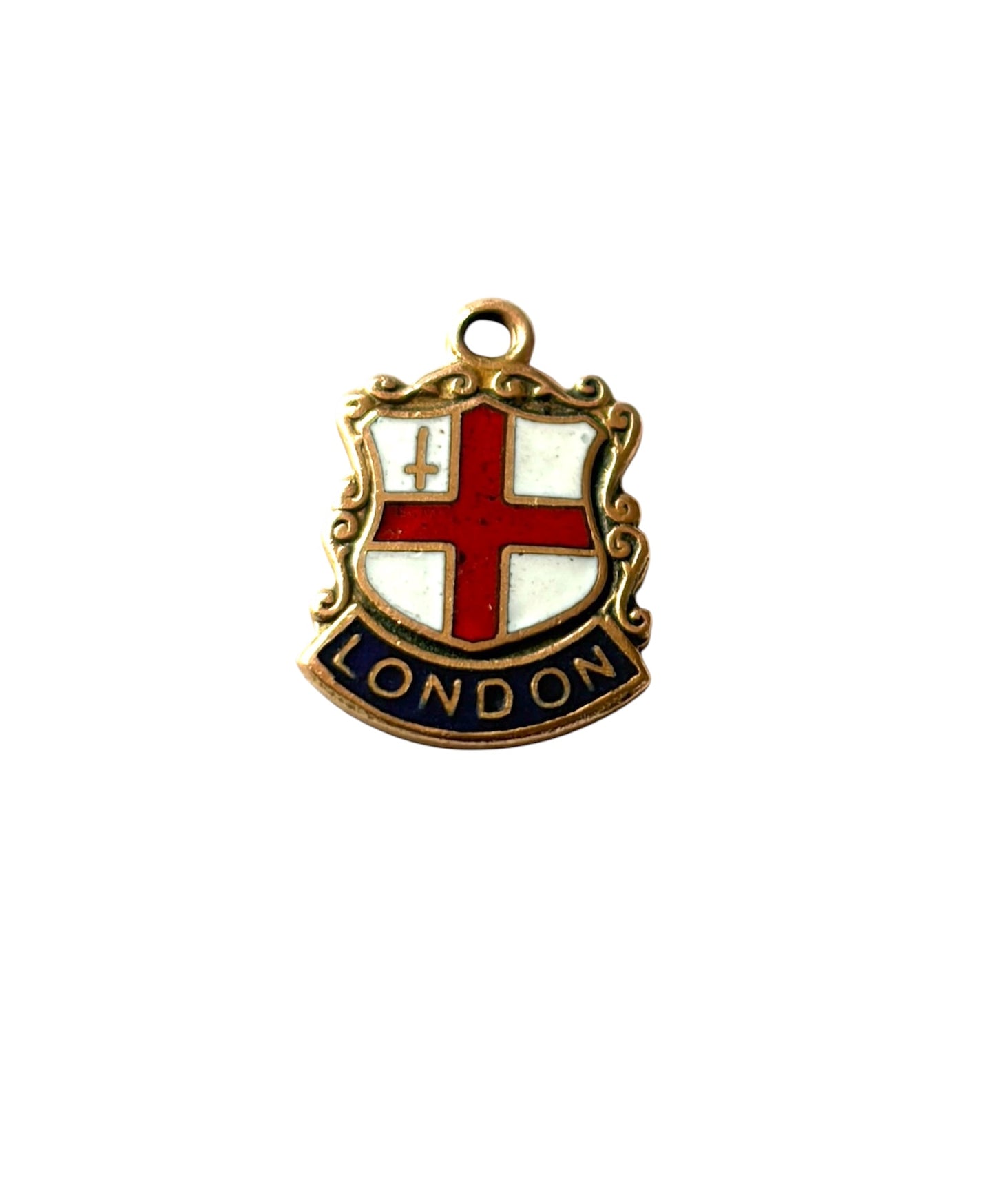 9ct vintage enamel london shield charm circa 1963, 1.37g