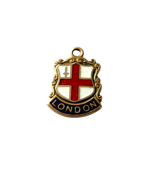 9ct vintage enamel london shield charm circa 1963, 1.37g