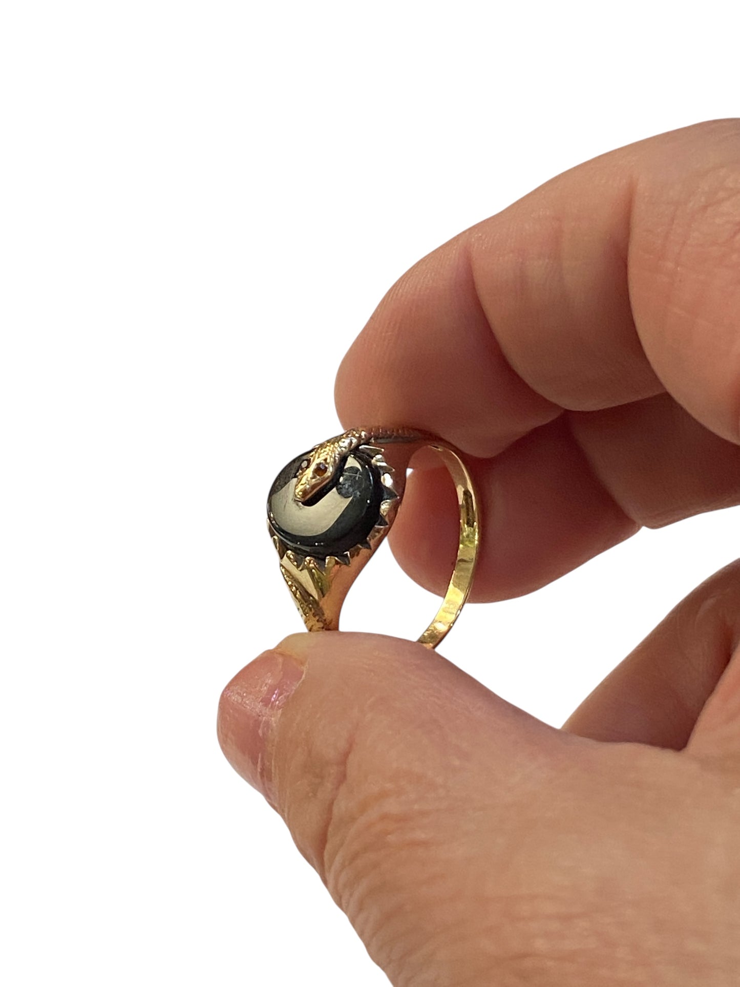 9ct vintage signet ring with onyx and a snake ring size V