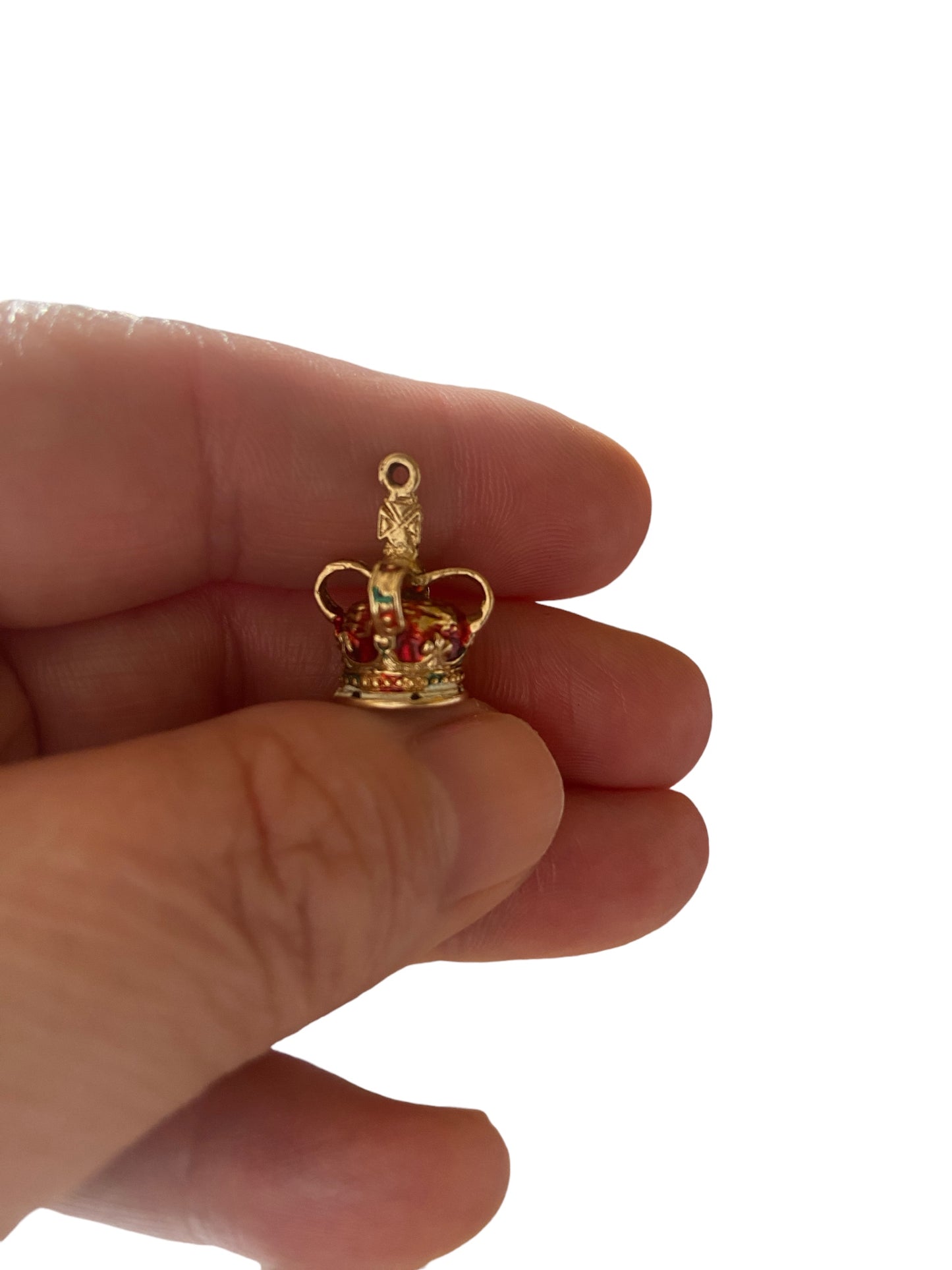 9ct vintage enamel crown charm
