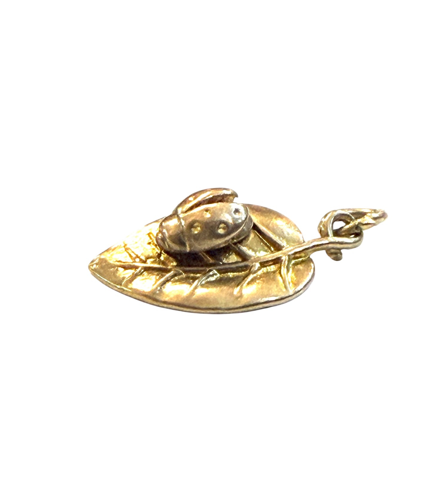 9ct vintage ladybird on leaf charm circa 1957 1.4g