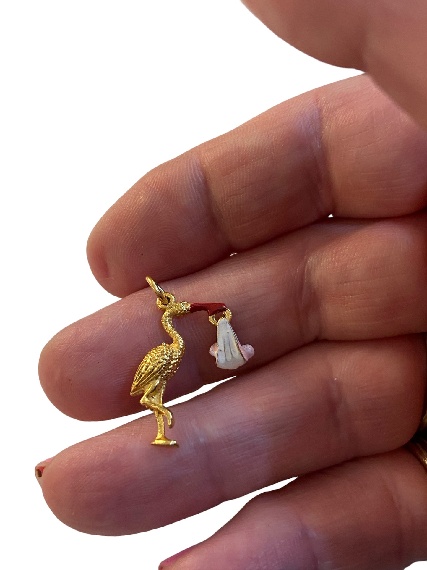 9ct vintage stork and baby charm by Georg jensen  circa 1973