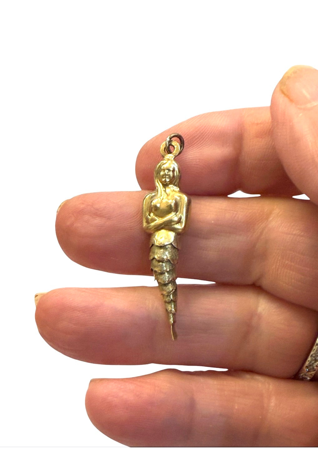 9ct vintage mermaid charm, articulated 1.5g