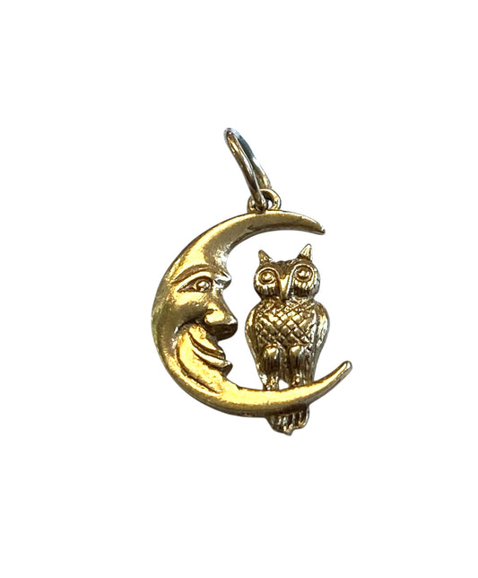 9ct vintage owl on moon charm by ppld circa 1977 1.5g