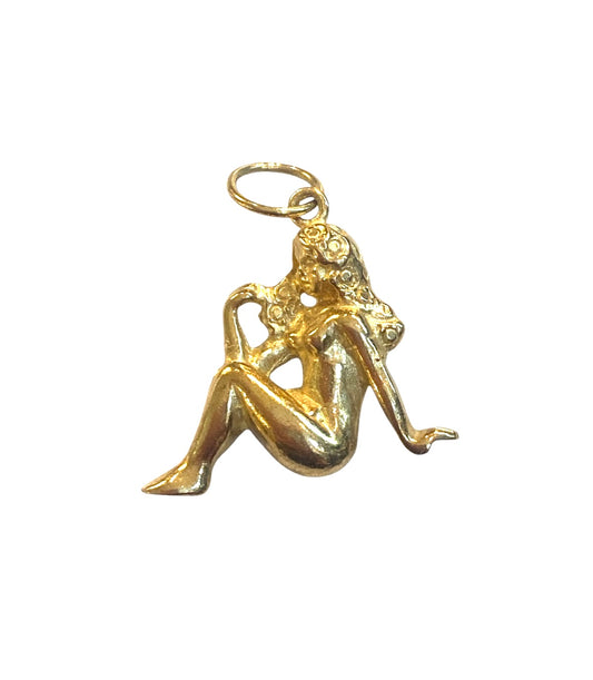 9ct vintage undressed lady charm, sexy lady 2.4g