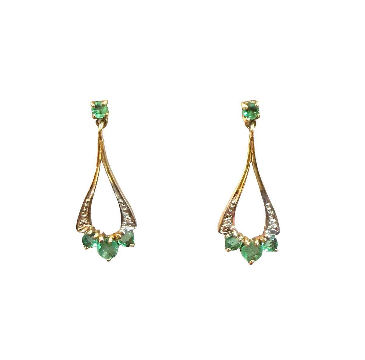 9ct vintage emerald drop earrings circa 1970 London,  1.7g