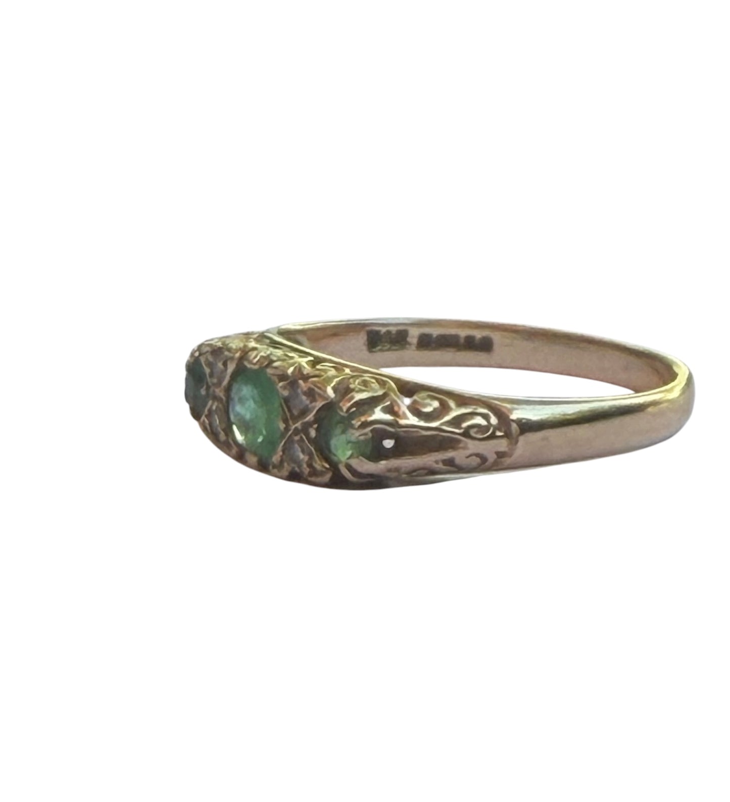 9ct vintage boat shape emerald and diamond ring size L 1/2
