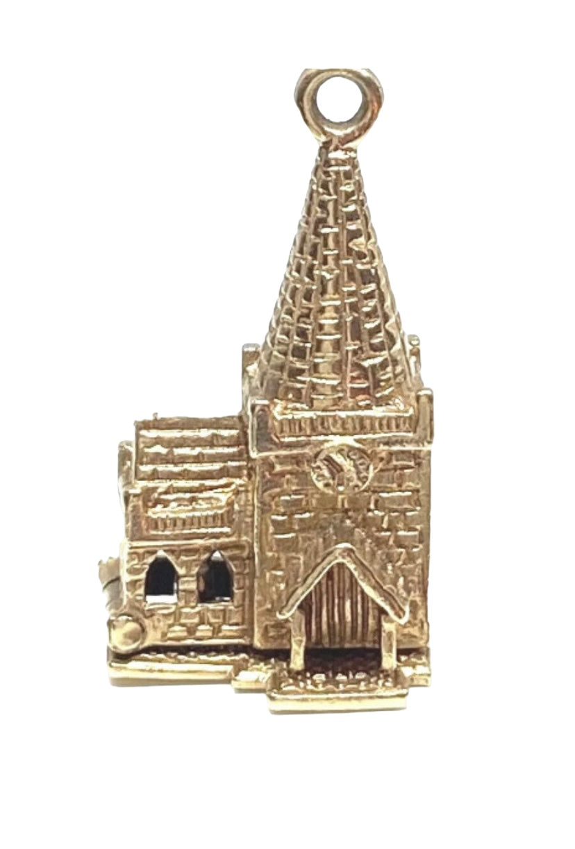 9ct vintage church charm opening to reveal a wedding inside