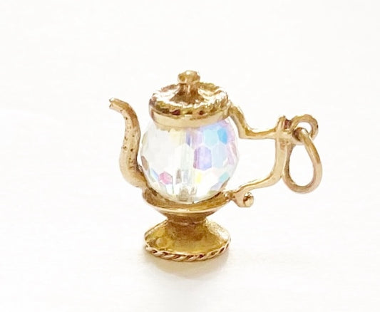 9ct vintage teapot charm  with crystal body