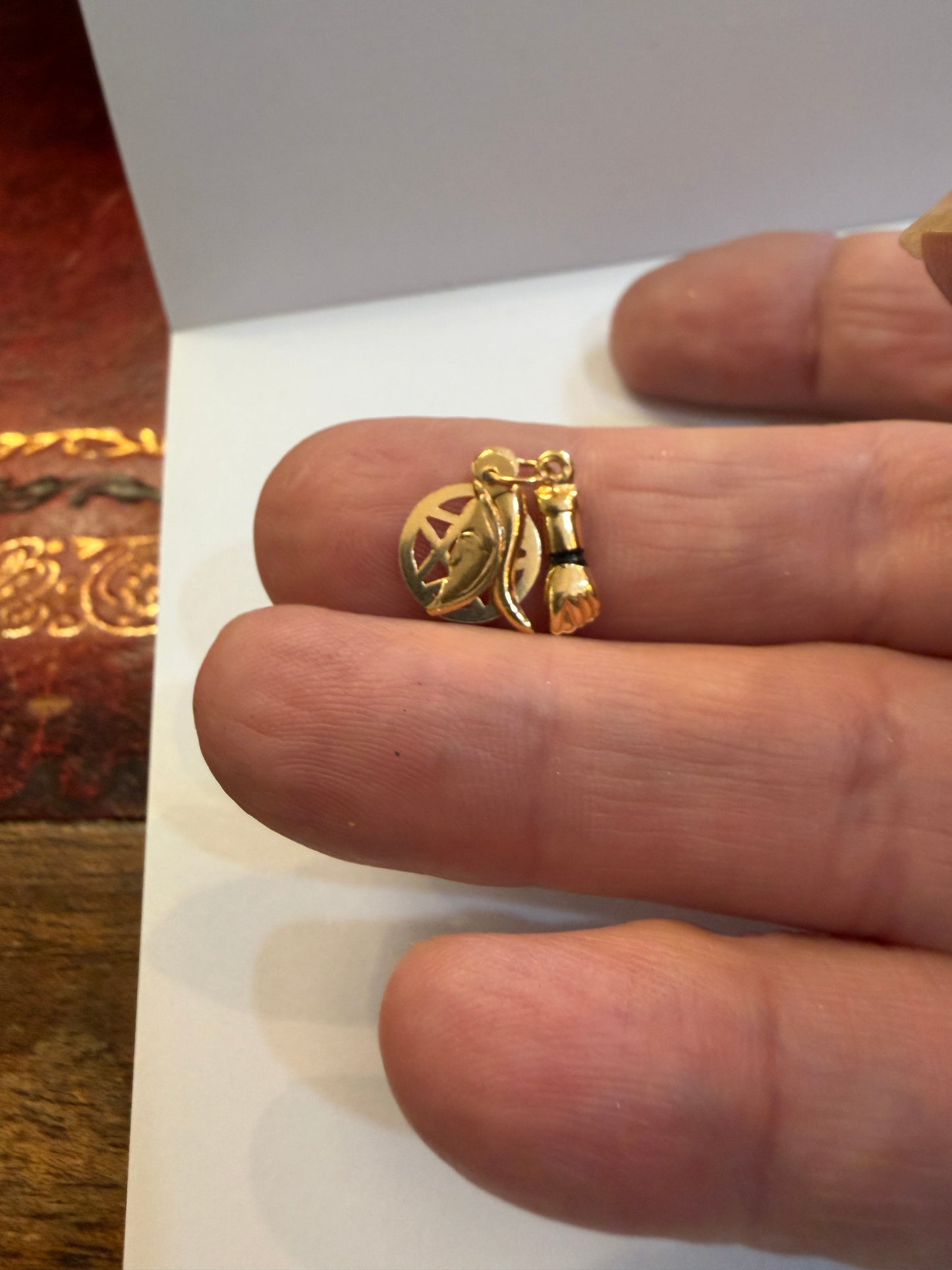 19ct figa hand, horn of plenty, moon face and pentagram charm