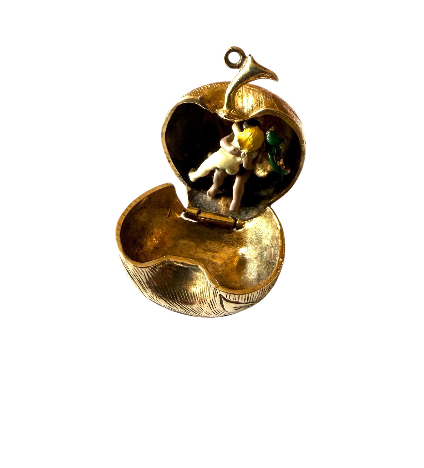 9ct vintage large apple charm / pendant with Adam and Eve circa 1968 7.88g