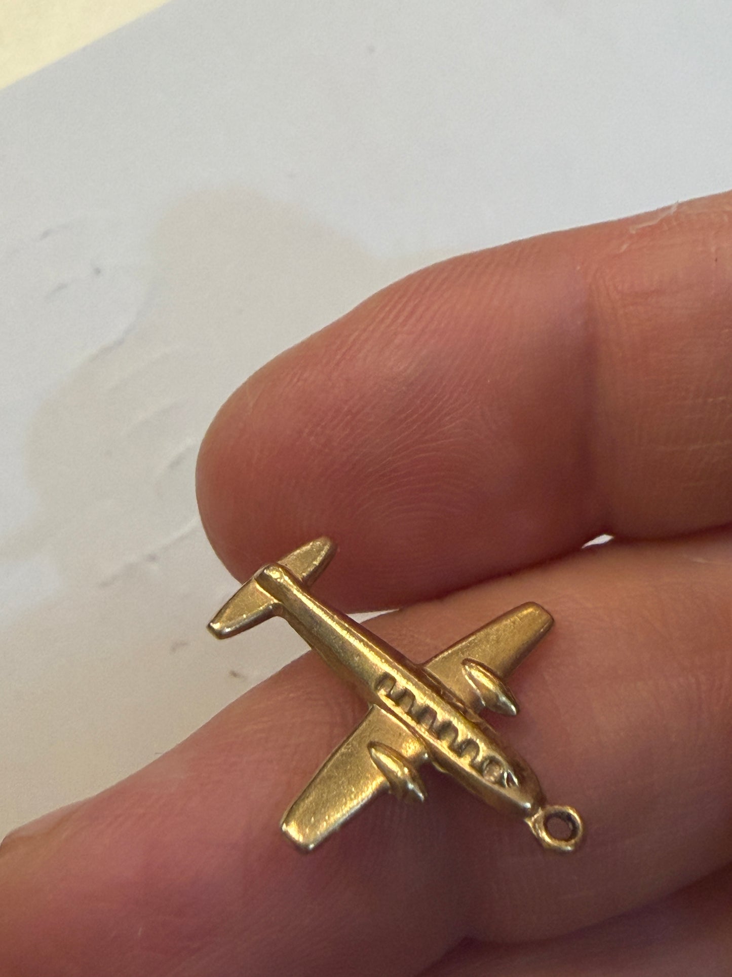 9ct vintage aeroplane charm, circa 1967 by WHc. hollow 0.64g