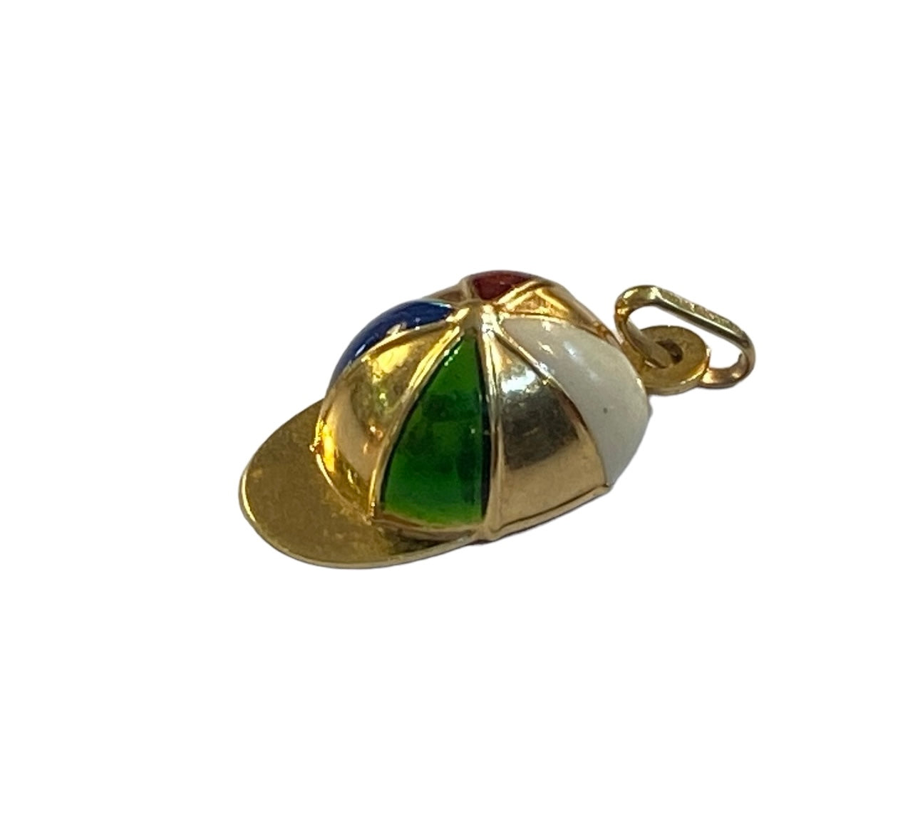 9ct yellow gold jockey hat charm with enamel panels