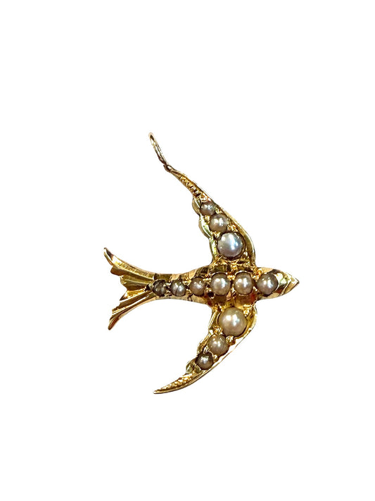 15ct vintage / antique swallow charm pendant with seed pearls 1.12g