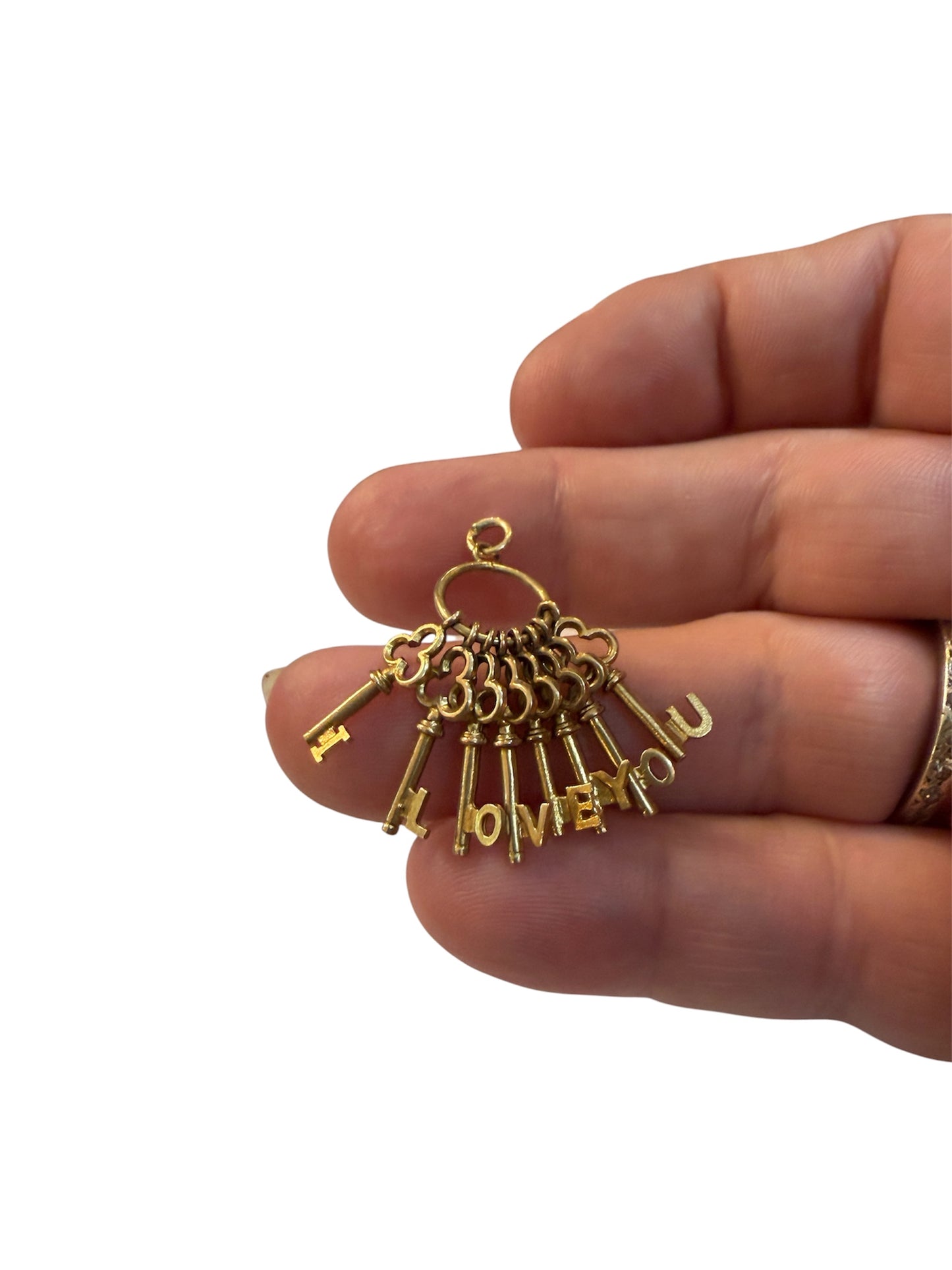 9ct vintage ' i love you keys' charm circa 1972 maker RP 3.41g