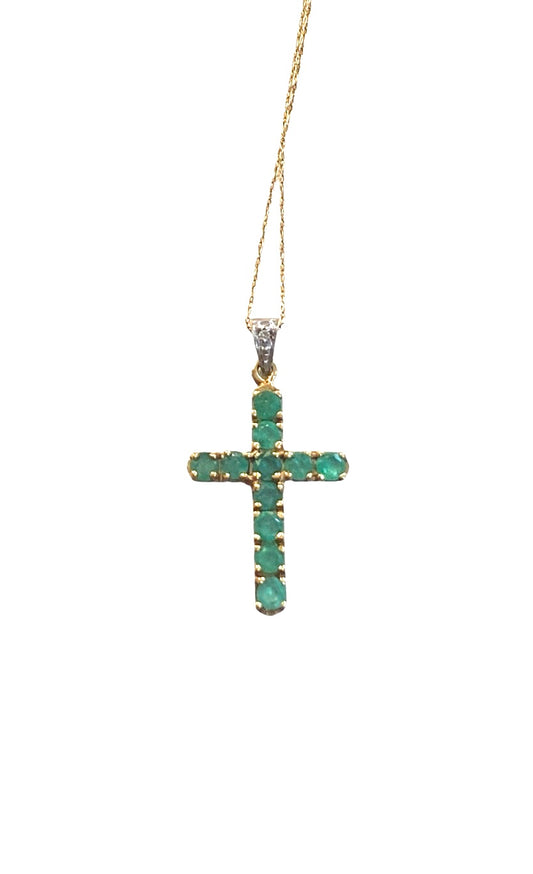 9ct vintage emerald cross with 19 inch chain