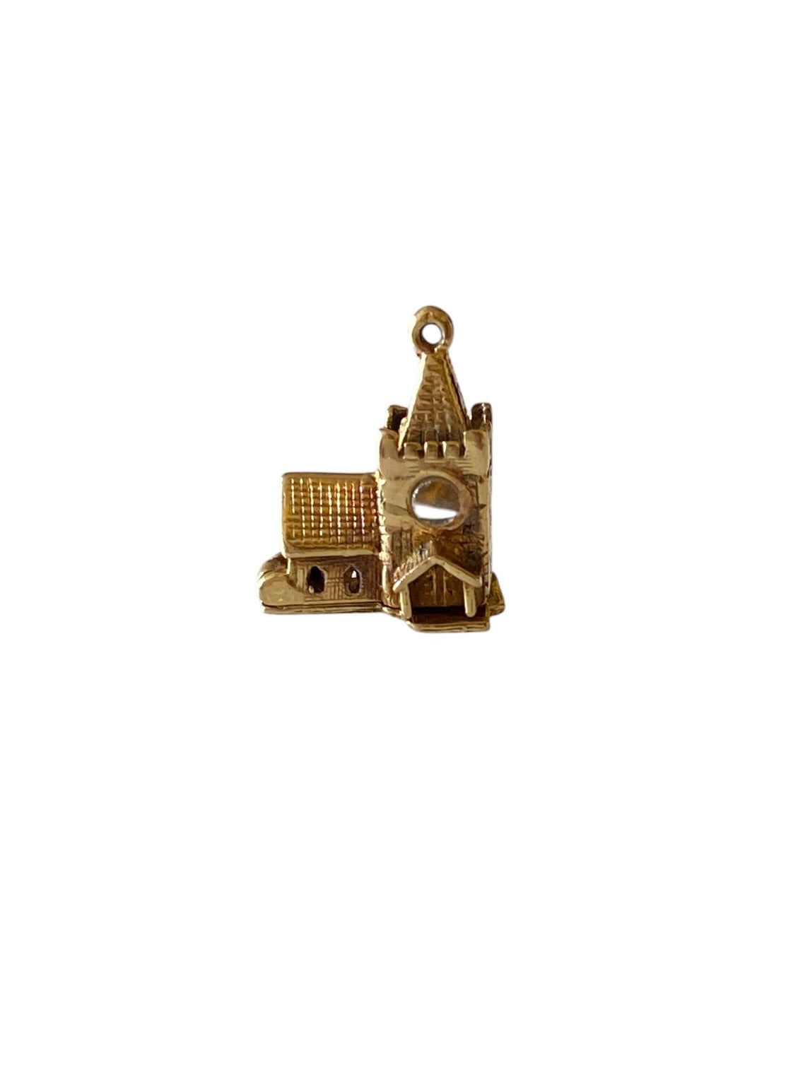 9ct vintage church charm opening with a wedding inside. circa 1961