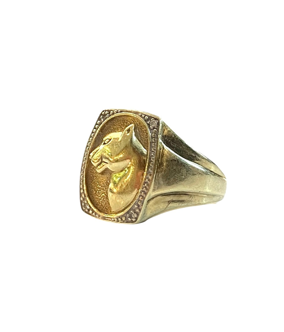 9ct vintage panther ring, with diamonds ring size K 1/2