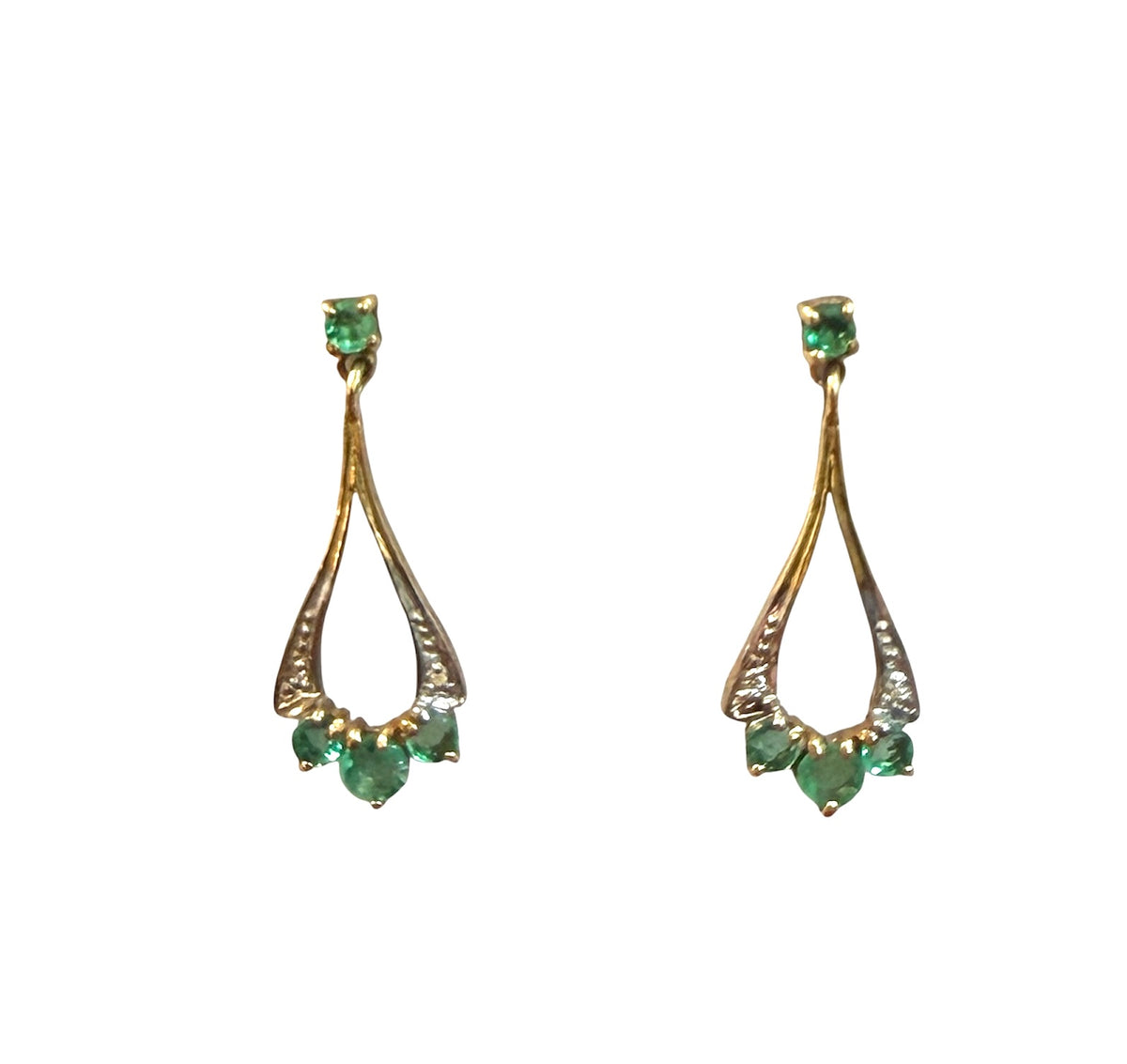 9ct vintage emerald drop earrings circa 1970 London,  1.7g