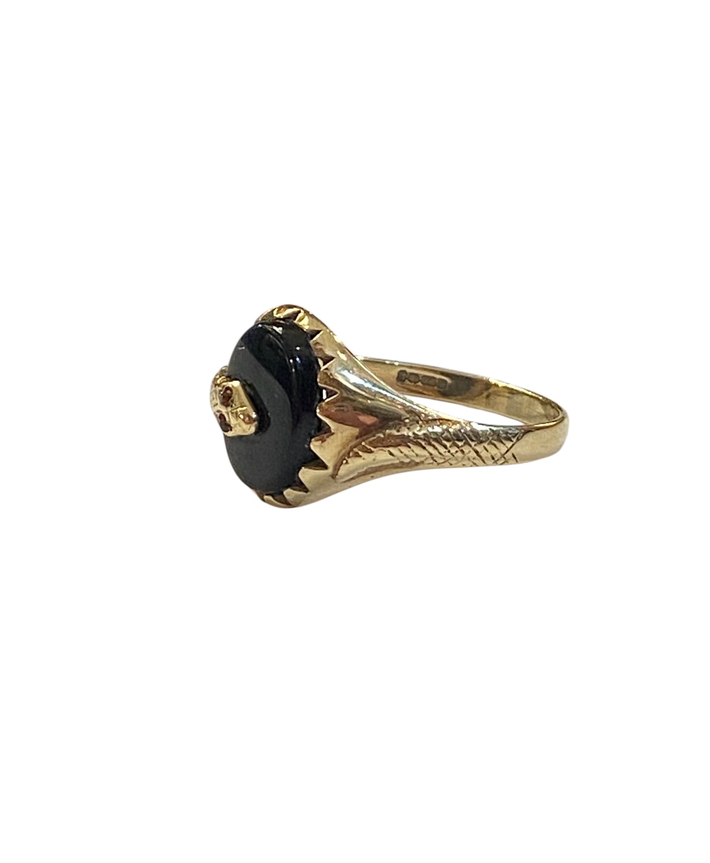 9ct vintage signet ring with onyx and a snake ring size V