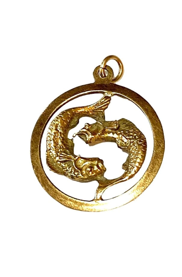 9CT VINTAGE LARGE PISCES PENDANT CHARM CIRCA 1978