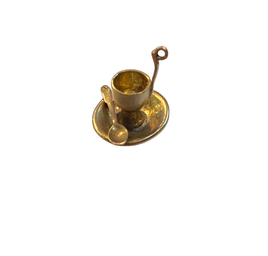 9ct vintage egg cup and spoon charm. maker Fm London 1962